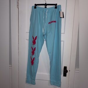 PLAYBOY woman’s Sky Blue Joggers with Red Accents M